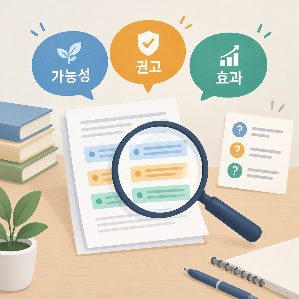 AI 생성 설명 이미지: 서초 한방병원 장덕 한방병원 | 치료 설명의 ‘가능성·권고·효과’ 읽는 법